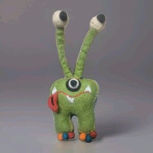 Tooth Fairy Pillow Money Satchel Wool Plush Stuffed Toy Monster Handmade Artisan